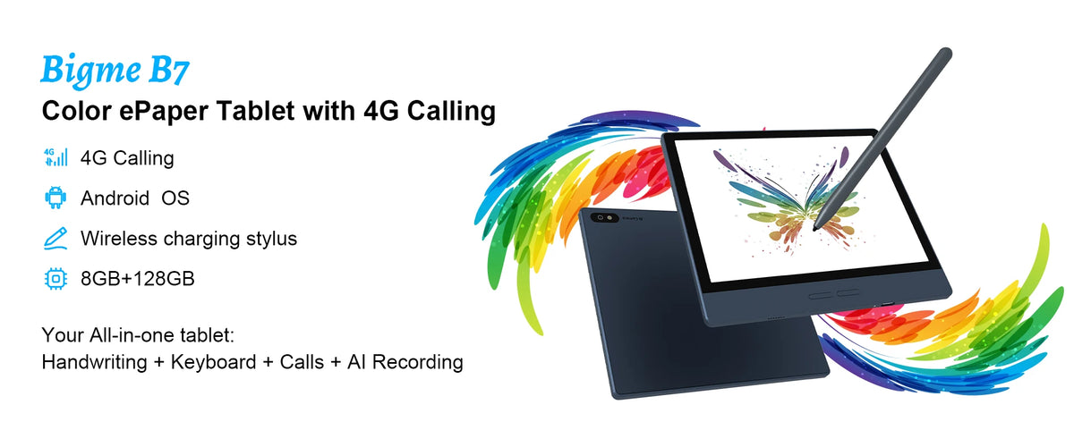 Bigme 7'' Electronic Book B7, Color E-Ink E-Book Reader, 300PPI, 8+128GB, Android14 Open System, E-Reader Tablet with 4G Calling