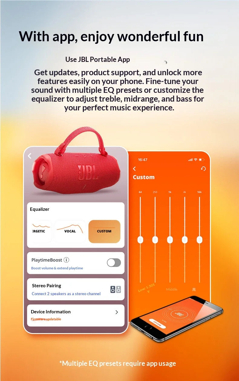 JBL CHARGE6 Portable Bluetooth Speaker IP68 Waterproof Dustproof Wireless Speaker Built-in Powerbank For Outdoor Beach Camping