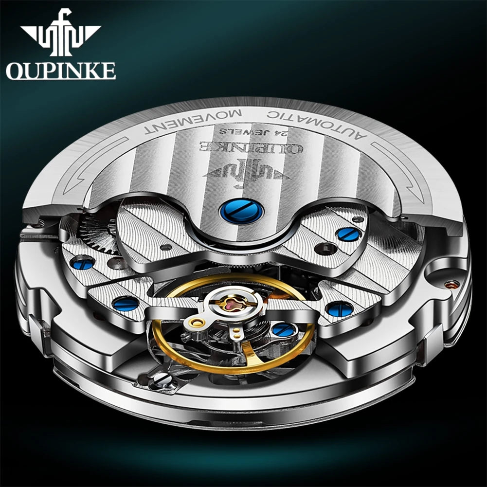 OUPINKE Tungsten Steel Automatic Mechanical Watch Men's 5Bar Waterproof Multi-functional Tourbillon Watches Relogio