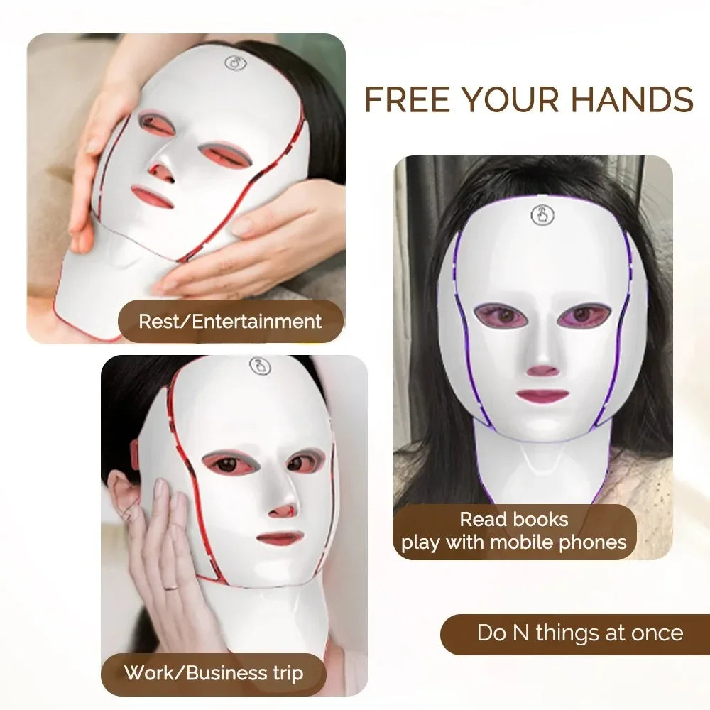 LED Face Mask Red Light Therapy 7-1 Color 192LEDs Facial Wireless Mask Home Beauty Facial LED Mask Lovely Gift