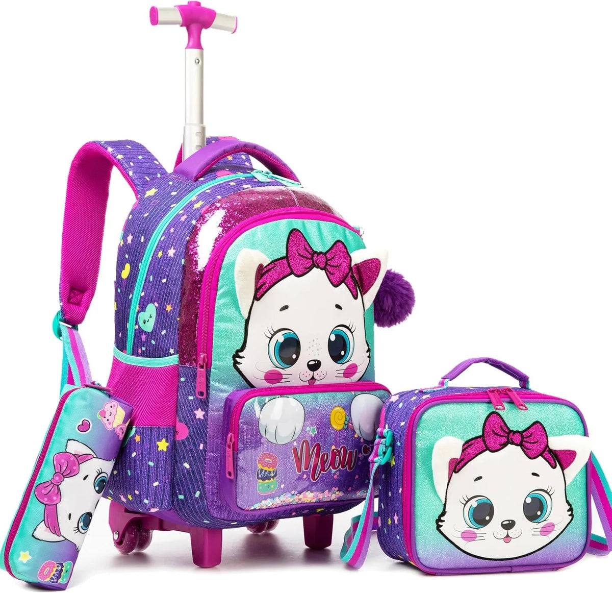 School Backpack for Boy Kids Trolley Bags with Wheels Girls Travel Carry on Backpack Lightweight Bookbag Back to School Supplies