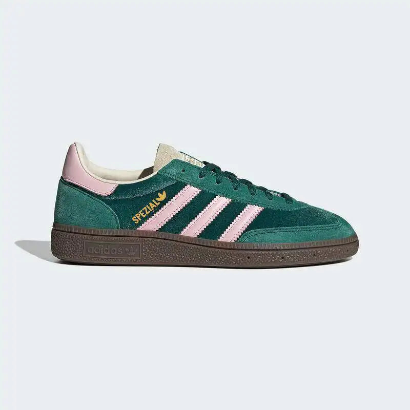 Adidas JI2648 Ladies Retro Casual Trainers Green Pink White Three Stripes Velvet Suede Lightweight Rubber Sole Daily  Sneakers