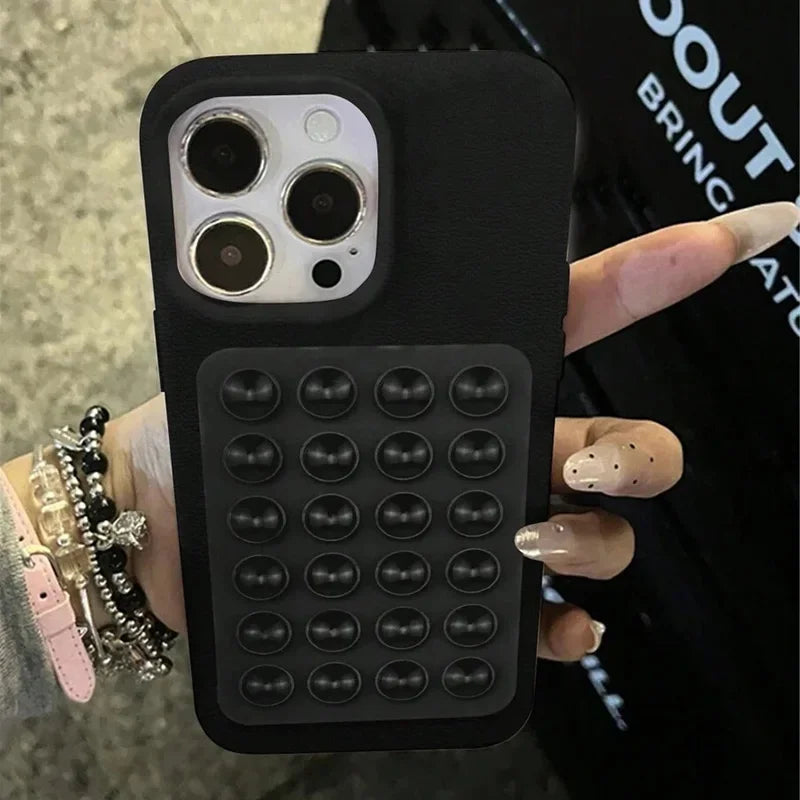 Phone Case For iPhone 17 16 15 Pro Plus 14 13 12 11 Pro Max Shockproof Funda Luxury Fashion 3D Suction Cup Stand Litchi Pattern