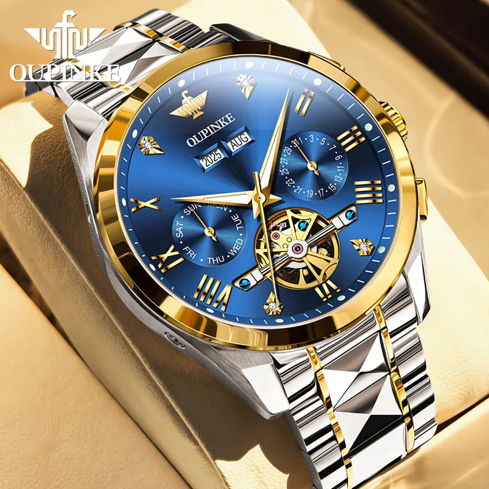 OUPINKE 3240 Skeleton Men's Watches 50m Waterproof Automatic Mechanical Watch Sapphire Luminous Date Tungsten Steel Brand Watch