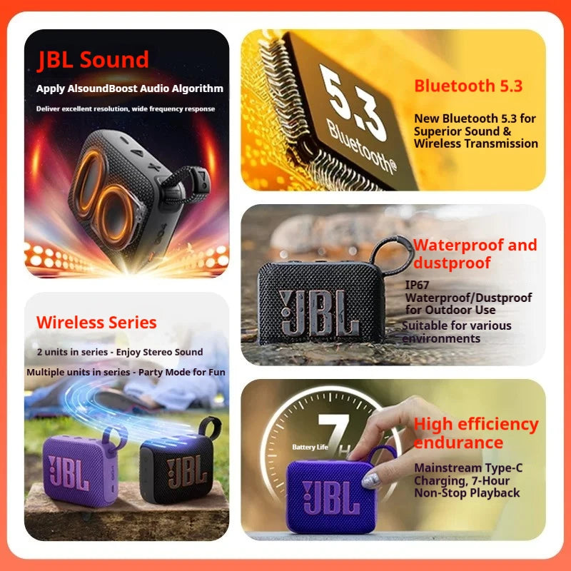 JBL GO4 IP67 Waterproof Bluetooth Speaker Ultra-Compact Portable Travel Audio Player