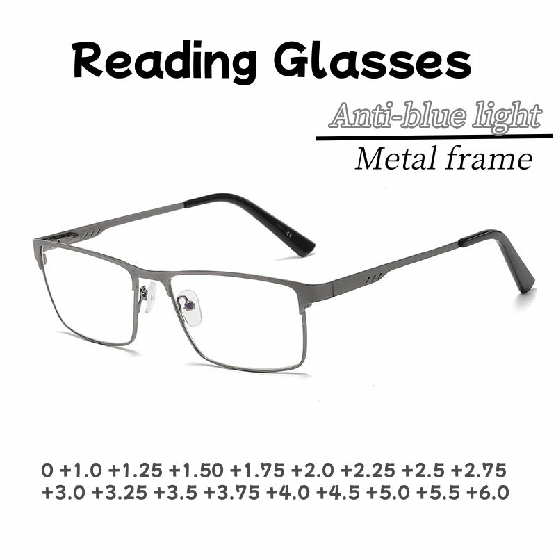 Square Metal Large Frame Reading Presbyopia Glasses for Men Women Vintage High Quality Far Sighted Eyeglasses +1.0 +1.25 To +6.0