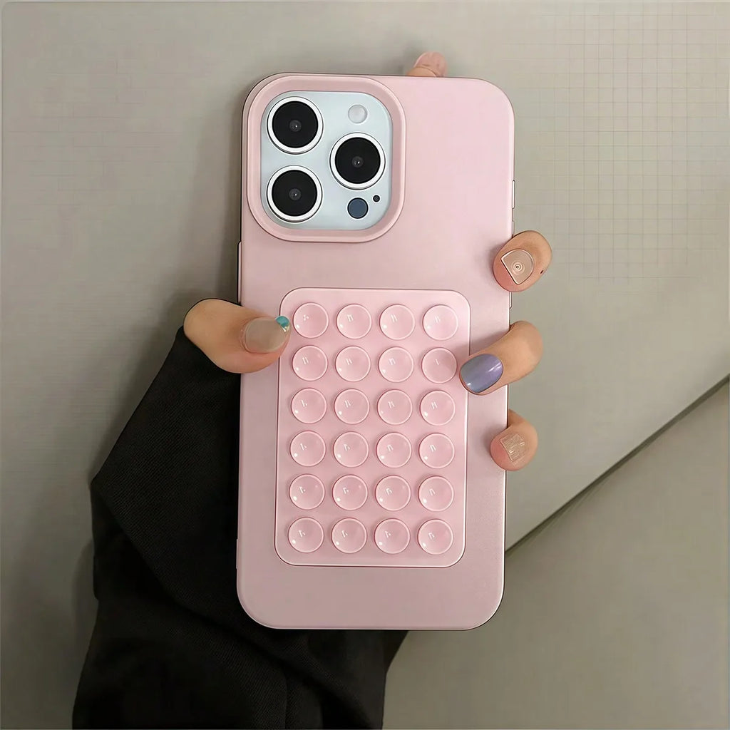 Phone Case For iPhone 17 16 15 Pro Plus 14 13 12 11 Pro Max Shockproof Funda Luxury Fashion 3D Suction Cup Stand Litchi Pattern