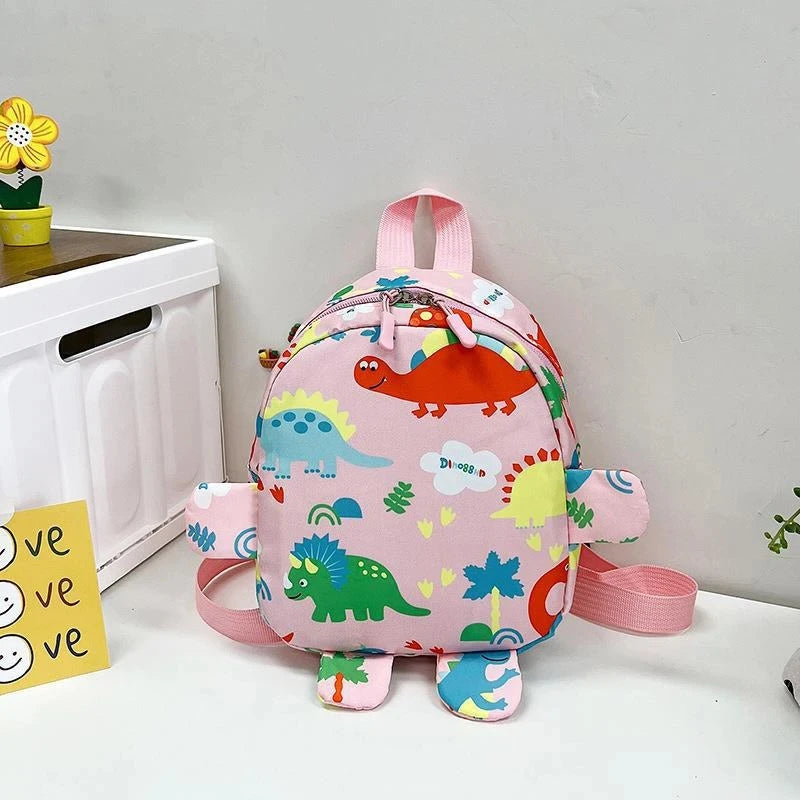 Kindergarten children's printed schoolbag, dinosaur and small animal design, boys' and girls' back-to-school season canvas double backpack