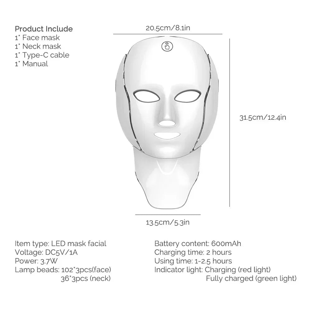 LED Face Mask Red Light Therapy 7-1 Color 192LEDs Facial Wireless Mask Home Beauty Facial LED Mask Lovely Gift