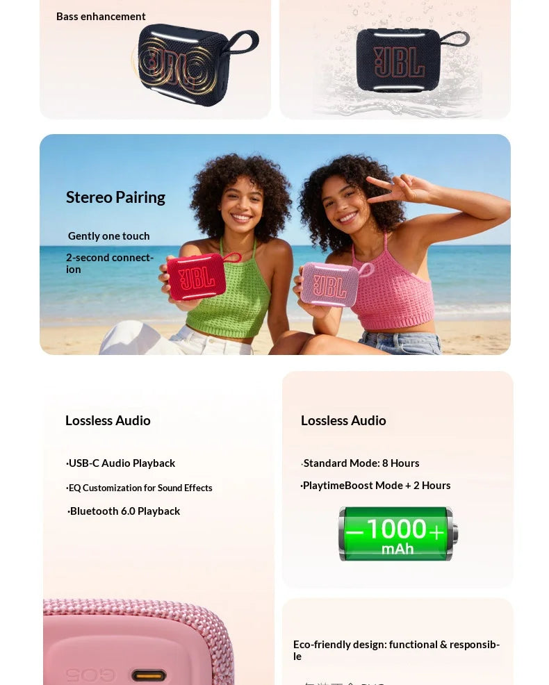 JBL GO5 Portable Wireless Bluetooth Speaker IP67 Waterproof Mini Pocket Speaker Outdoor Beach Hiking Travel Audio