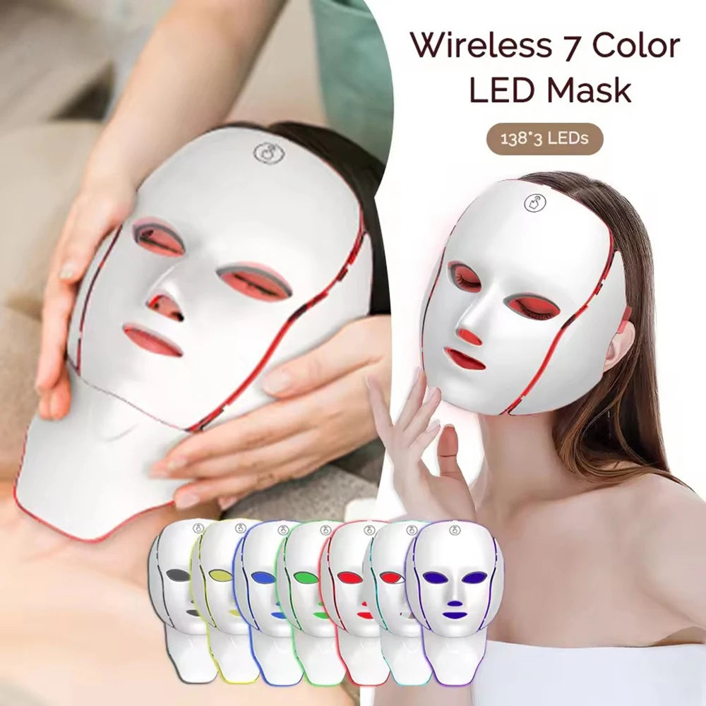 7 Colors LED Face Neck Mask Rechargeable LED Photon Beauty Mask Machine Facial Lifting Skin Care Tool