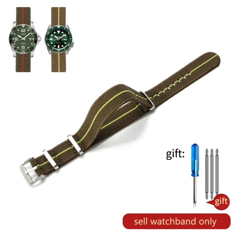 60's French Army Watch Strap for Nylon Watchband for Rolex Seiko Tudor Rolex Black Green Water Ghost Omega Woven Watch Band