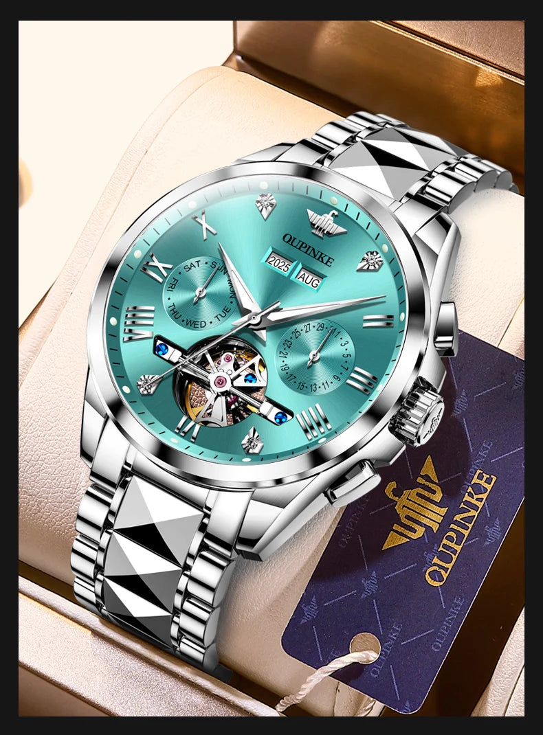 OUPINKE 3240 Skeleton Men's Watches 50m Waterproof Automatic Mechanical Watch Sapphire Luminous Date Tungsten Steel Brand Watch