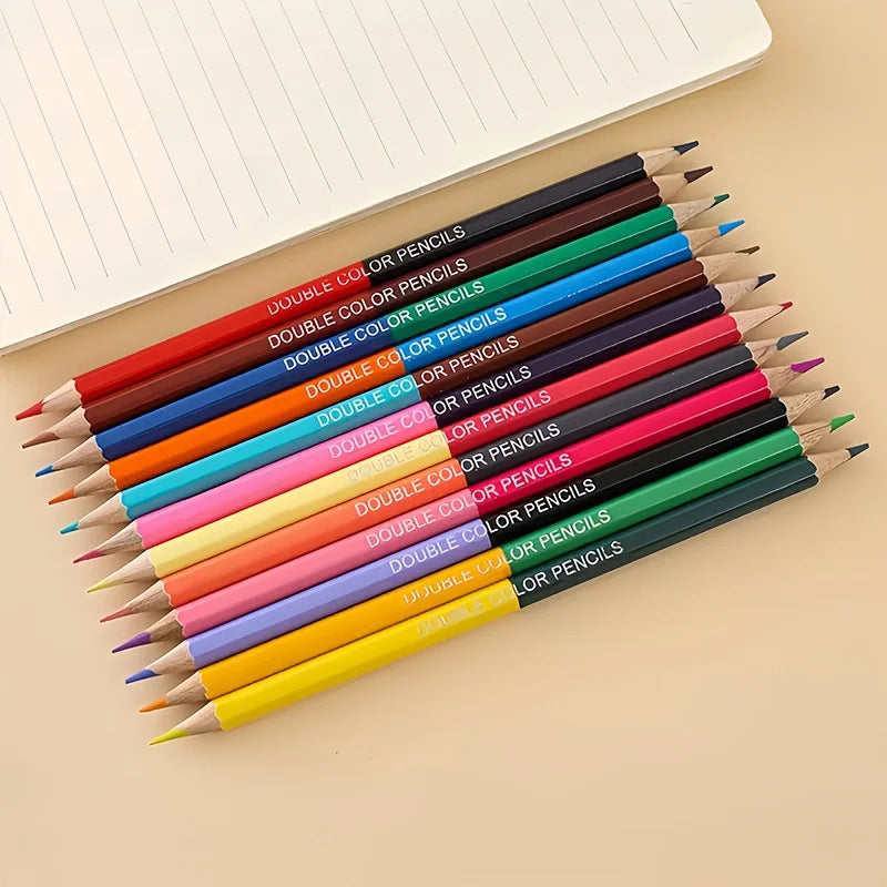 12 Dual-Color Pencils with 24 Colors on Both Ends, Suitable for School Supplies, Art Supplies, Professional Art Drawing Pencils,