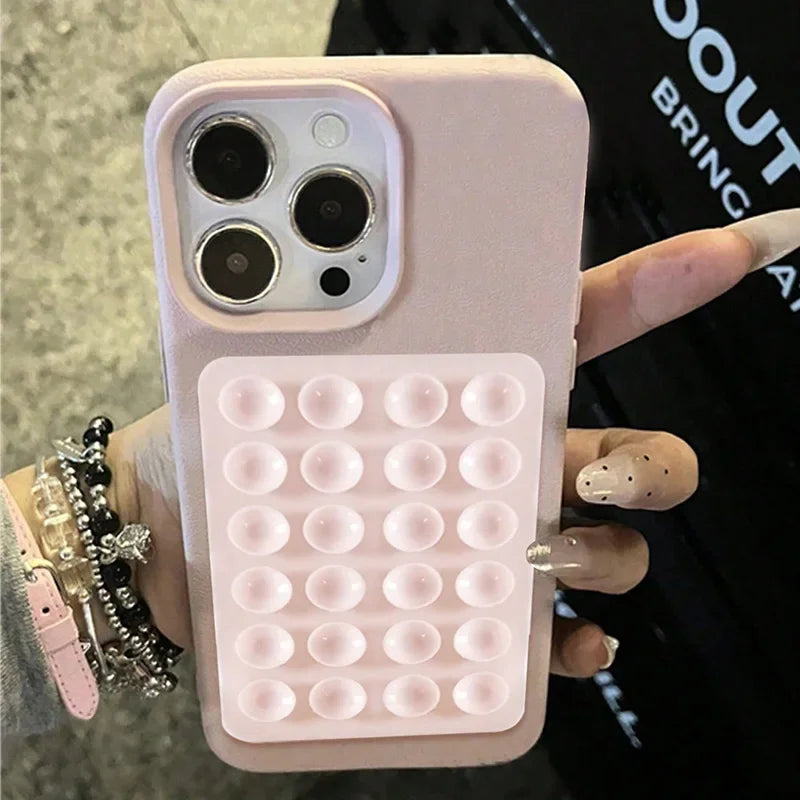 Phone Case For iPhone 17 16 15 Pro Plus 14 13 12 11 Pro Max Shockproof Funda Luxury Fashion 3D Suction Cup Stand Litchi Pattern