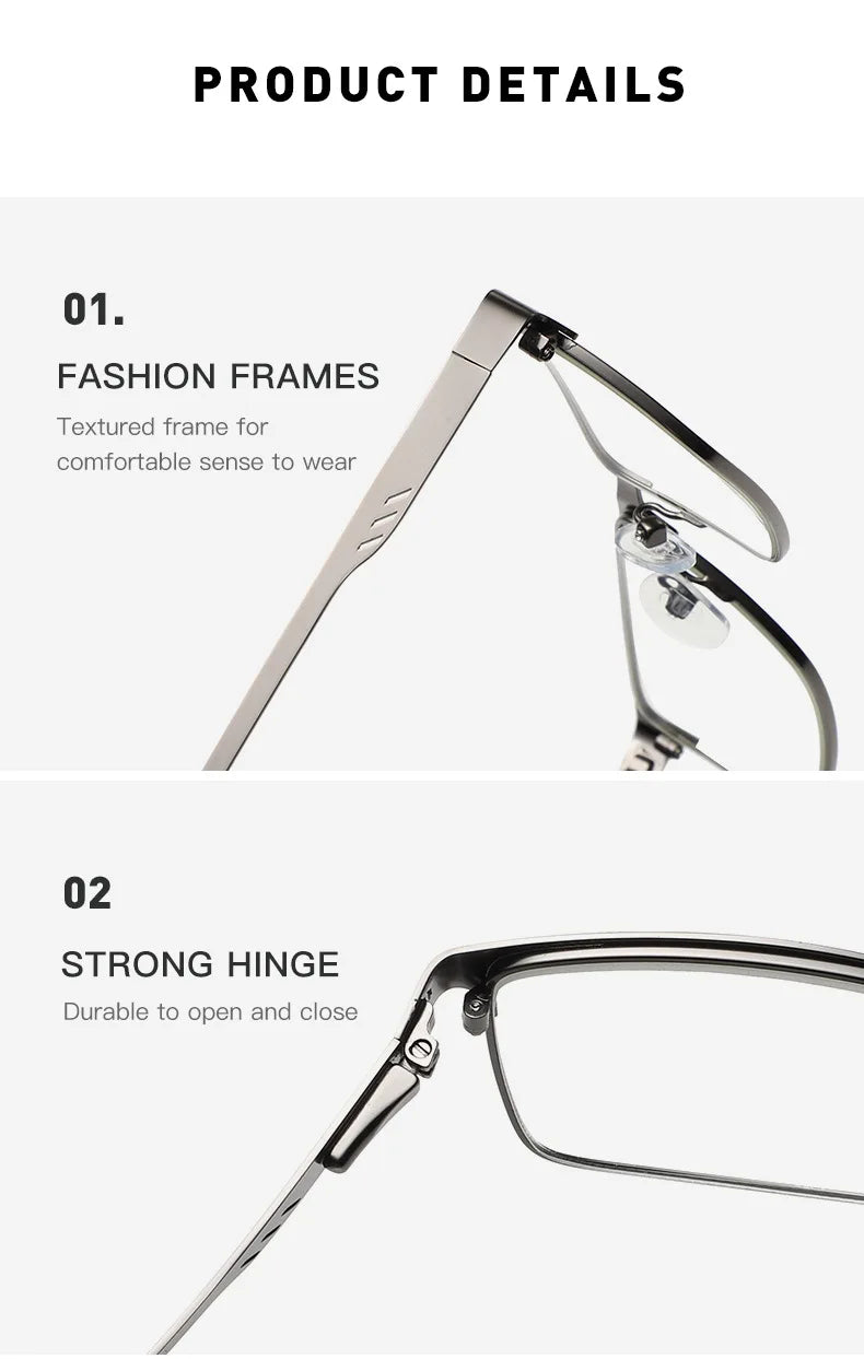 Men Square Metal Large Frame Myopia Glasses Spring Leg Elderly Near Sight Eyewear Blue Light Blocking Eye Protection Eyeglasses