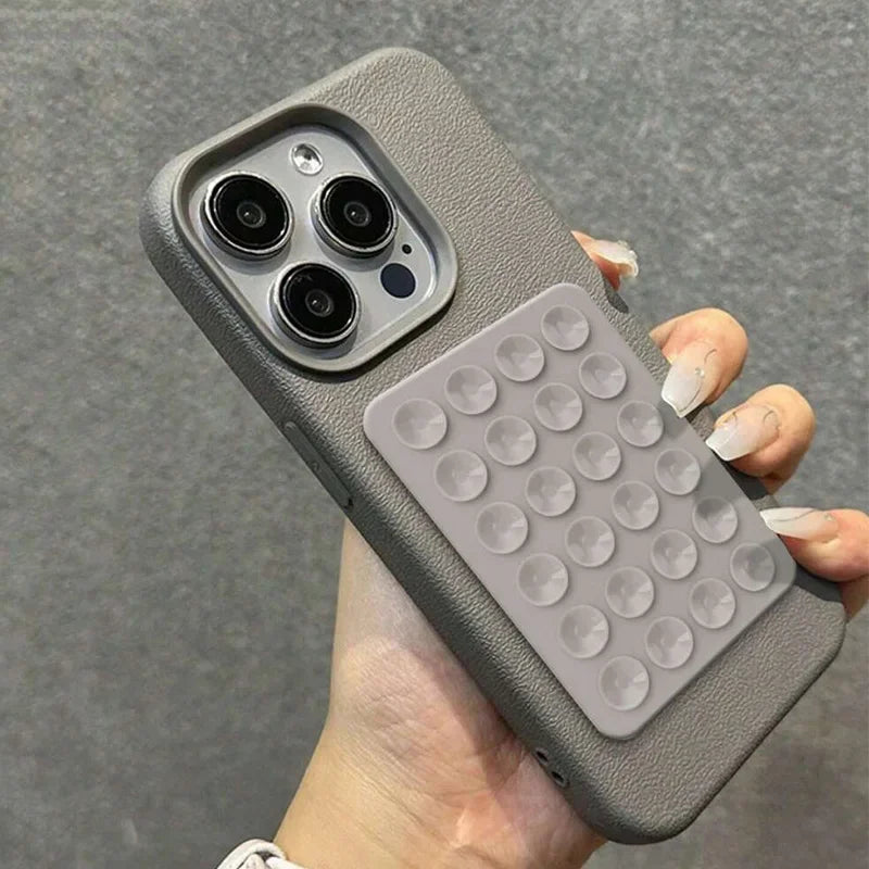 Phone Case For iPhone 17 16 15 Pro Plus 14 13 12 11 Pro Max Shockproof Funda Luxury Fashion 3D Suction Cup Stand Litchi Pattern