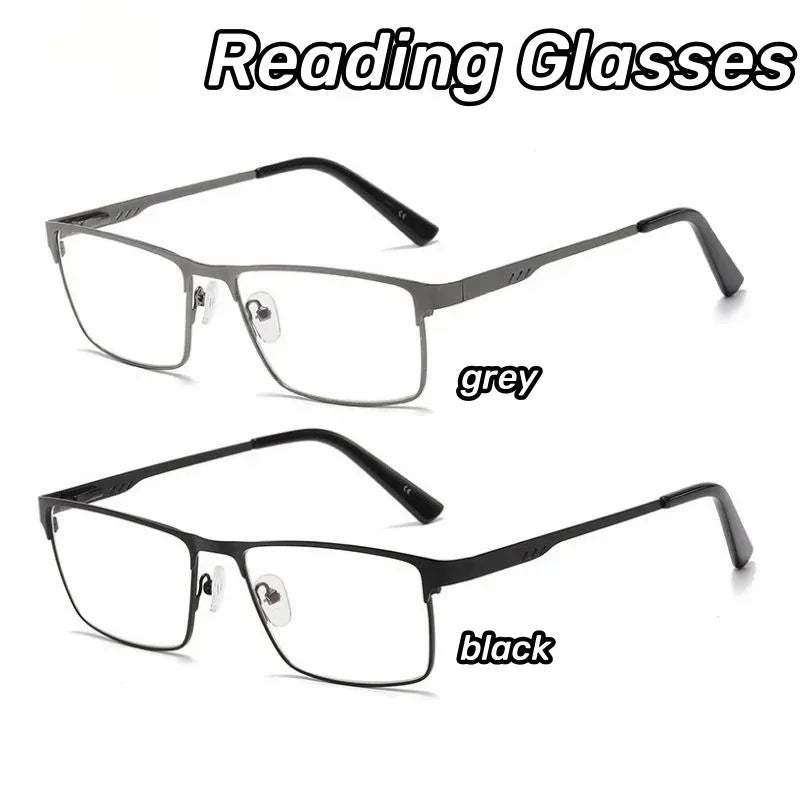 Retro Metal Full Frame Oversize Reading Glasses Men Anti Blue Light Square Presbyopia Eyeglasses +0.75 1.75 2.25 2.75