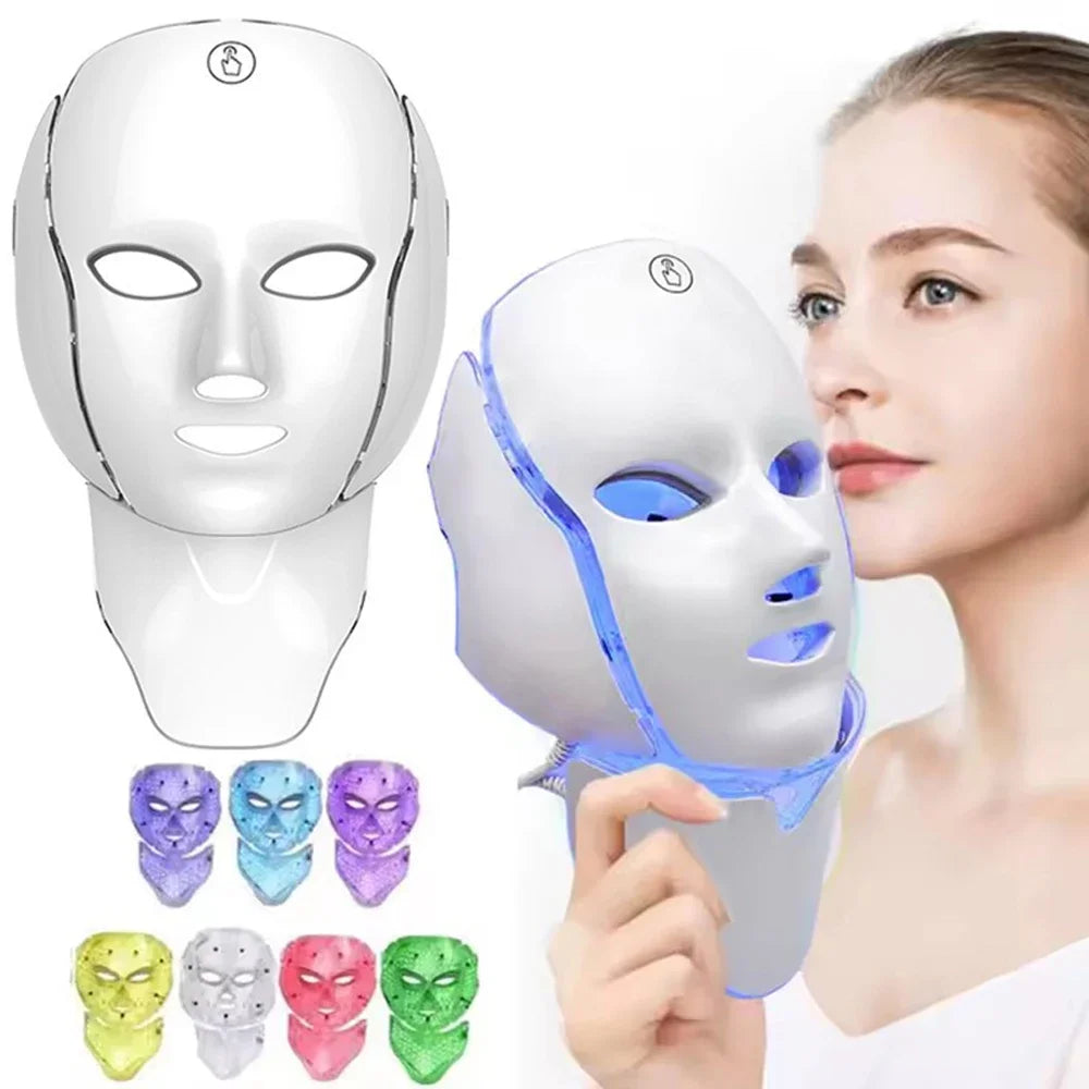 LED Face Mask Red Light Therapy 7-1 Color 192LEDs Facial Wireless Mask Home Beauty Facial LED Mask Lovely Gift
