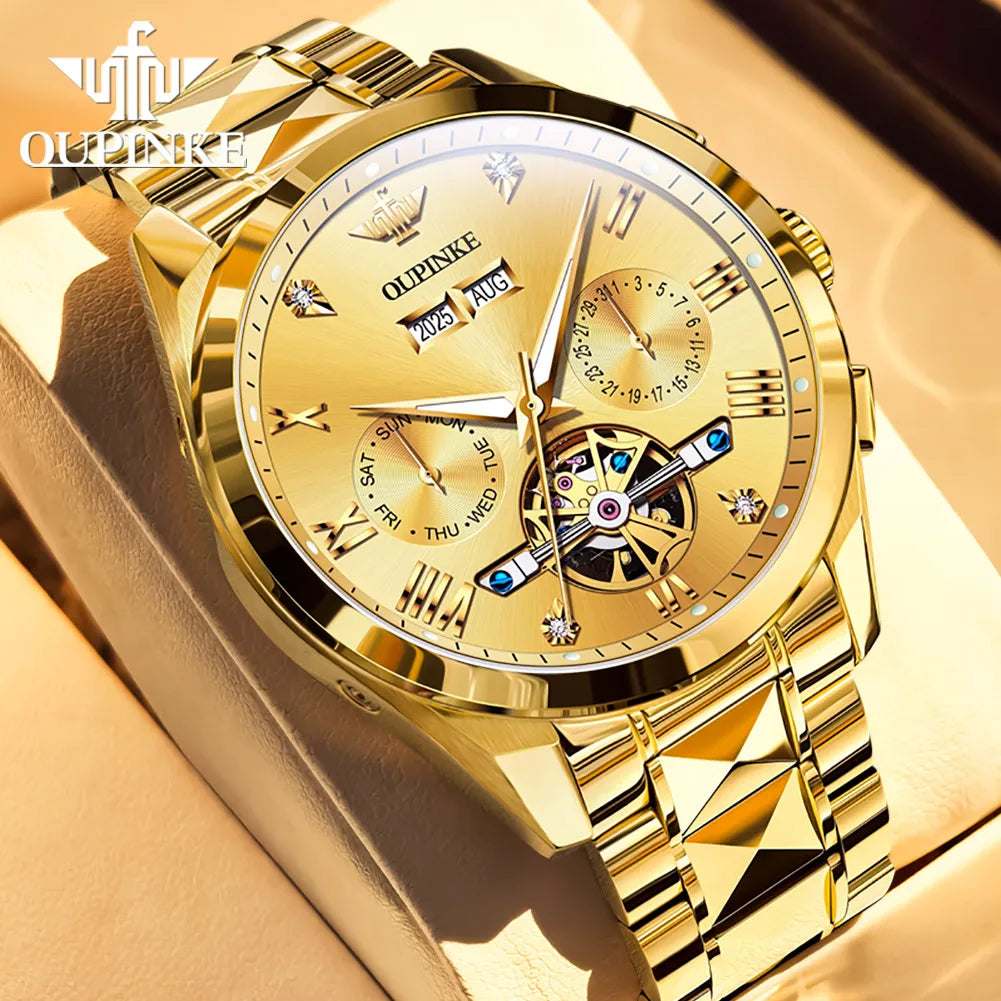 OUPINKE 3240 Skeleton Men's Watches 50m Waterproof Automatic Mechanical Watch Sapphire Luminous Date Tungsten Steel Brand Watch
