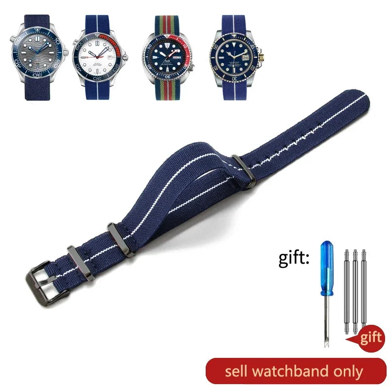 60's French Army Watch Strap for Nylon Watchband for Rolex Seiko Tudor Rolex Black Green Water Ghost Omega Woven Watch Band