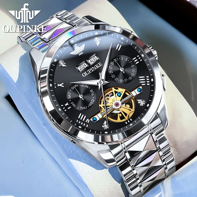 OUPINKE Classic Watch 3186 Multifunctional Skeleton Dial Waterproof Luminous Automatic Mechanical Watches
