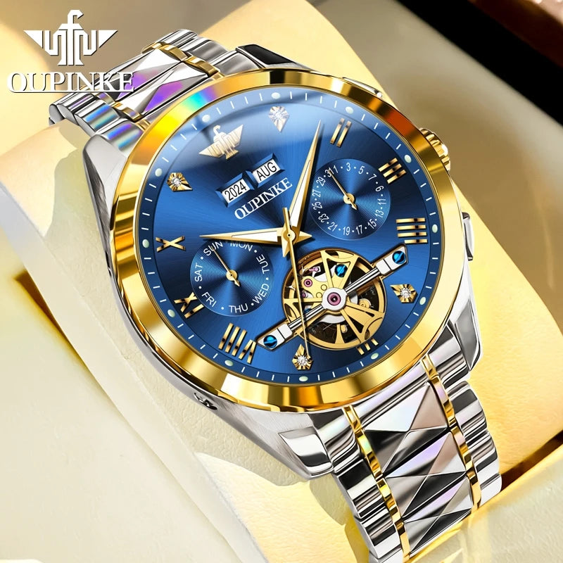 OUPINKE Classic Watch 3186 Multifunctional Skeleton Dial Waterproof Luminous Automatic Mechanical Watches