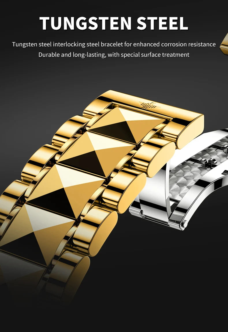 OUPINKE Men's Watches Top Brand Luxury Classic Original Automatic Mechanical Wristwatch Sapphire Mirror Tungsten Steel Calendar