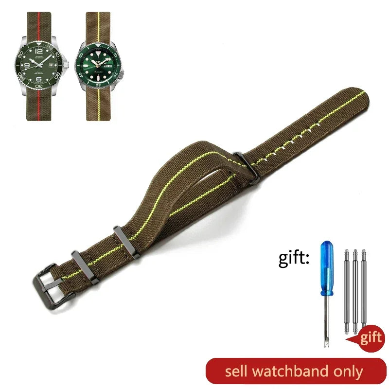 60's French Army Watch Strap for Nylon Watchband for Rolex Seiko Tudor Rolex Black Green Water Ghost Omega Woven Watch Band