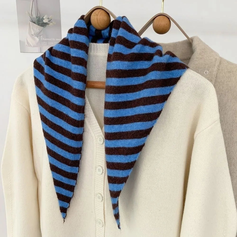 Striped Design Knit Triangle Shawl Multifunctional Wear Knitted Texture Shoulder Wrap Scarf Lightweight Fabric Knitted Cape Wrap