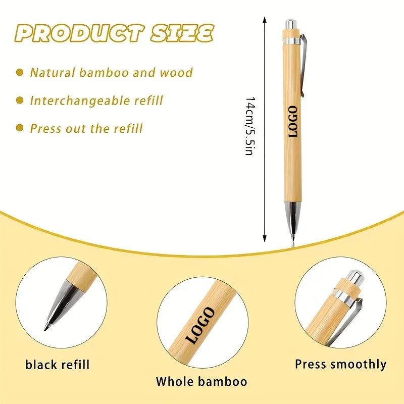 20/60/80PCS Customizable Ballpoint Pens Solid Bamboo Retractable Office School Writing Stationery Gift Pen For Promotional Gifts