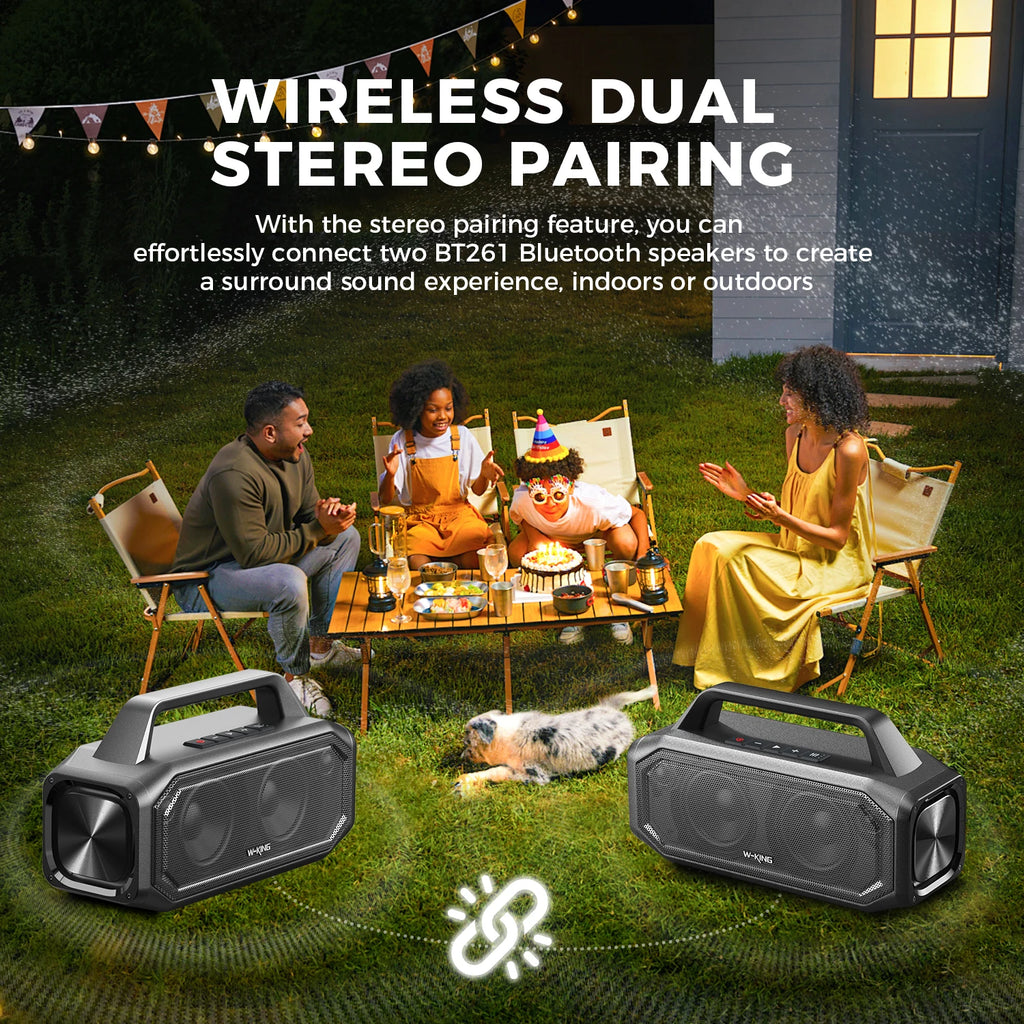 W-KING BT261-2 80W Speakers Bluetooth Wireless, Portable Outdoor Speakers Loud with Bass Boost, Stereo Pairing, Reverse Charging, IPX6 Waterproof