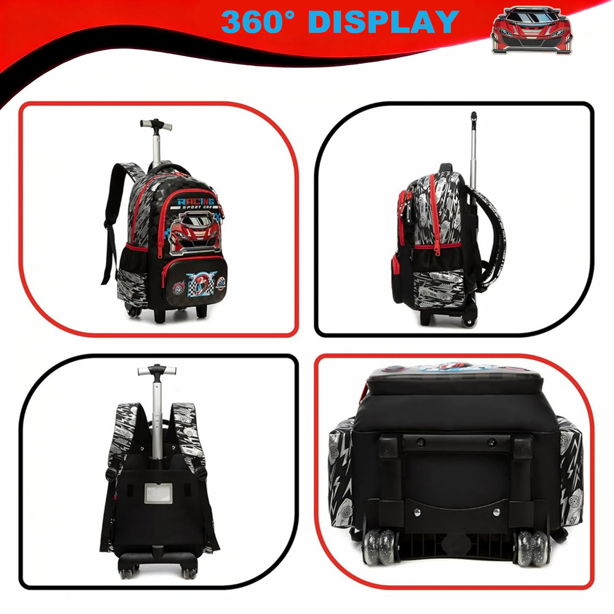 School Backpack for Boy Kids Trolley Bags with Wheels Girls Travel Carry on Backpack Lightweight Bookbag Back to School Supplies