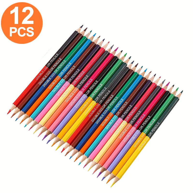 12 Dual-Color Pencils with 24 Colors on Both Ends, Suitable for School Supplies, Art Supplies, Professional Art Drawing Pencils,