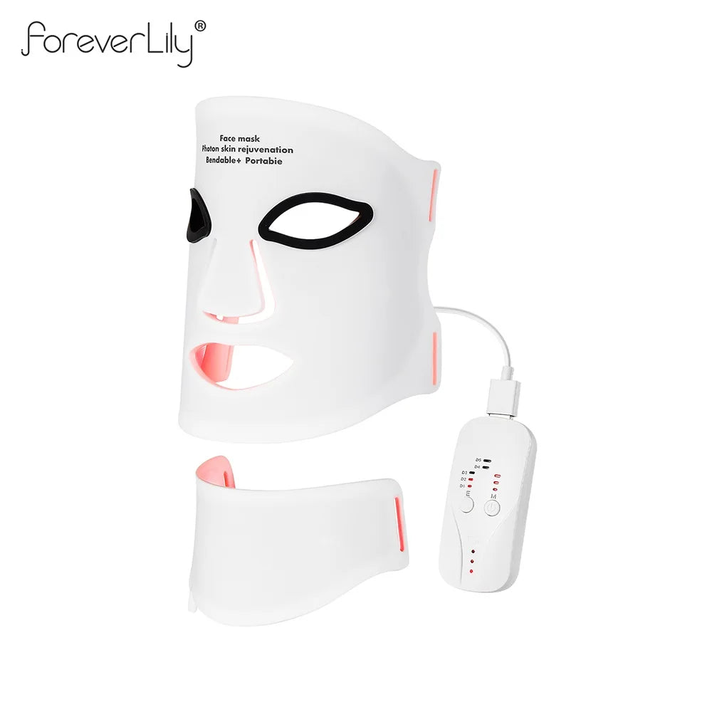 Silicone LED Mask Face And Neck 7 Colors LED Photon Red Light Infrared Therapy Flexible Facial Mask Repair Skin Wireless Use