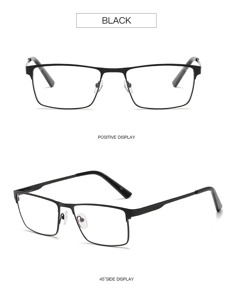Men Square Metal Large Frame Myopia Glasses Spring Leg Elderly Near Sight Eyewear Blue Light Blocking Eye Protection Eyeglasses