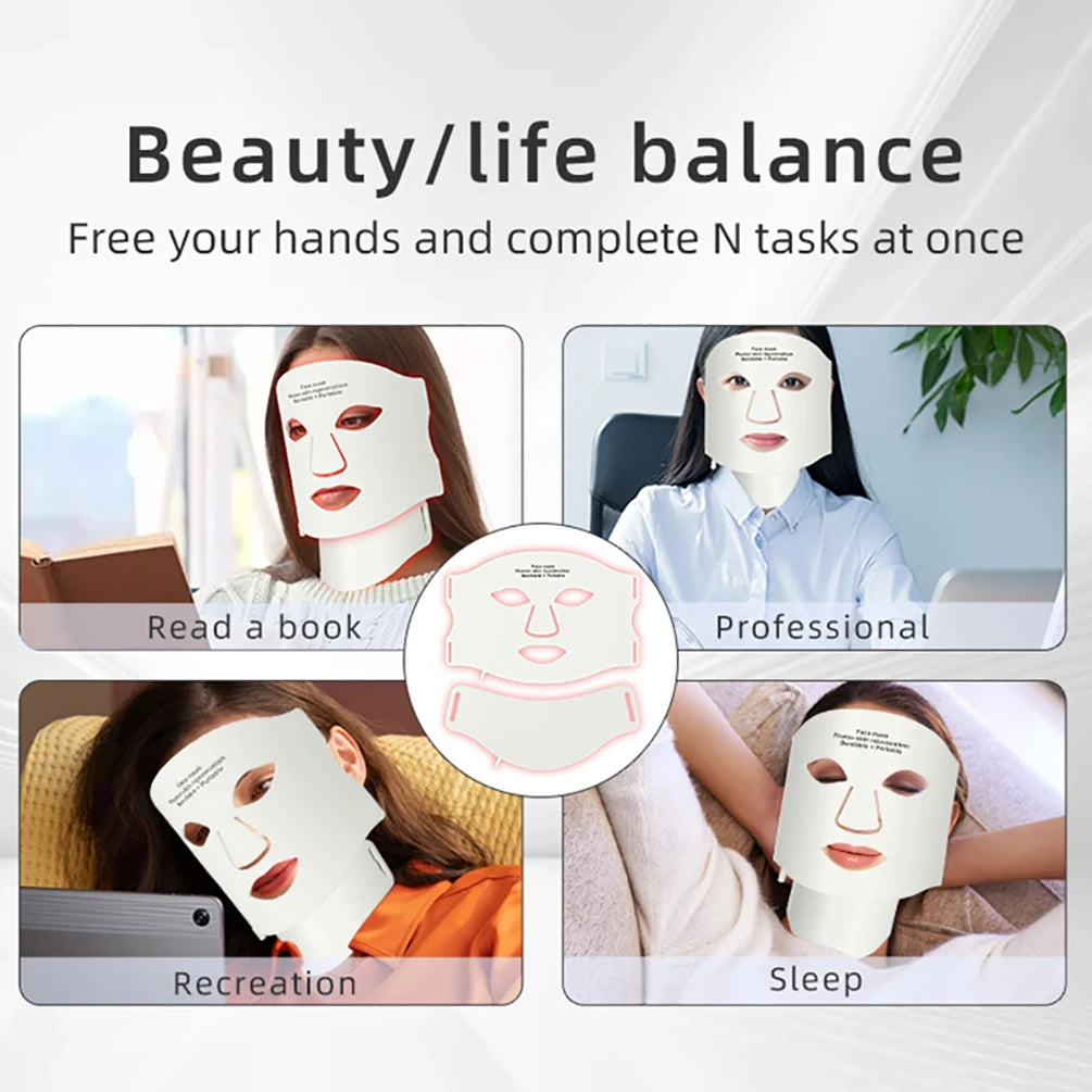 7 Colors LED Face Neck Set Mask Red Light Skin Rejuvenation Brighten Soft Silicone Facial Photon Therapy Flexible Skin Repair