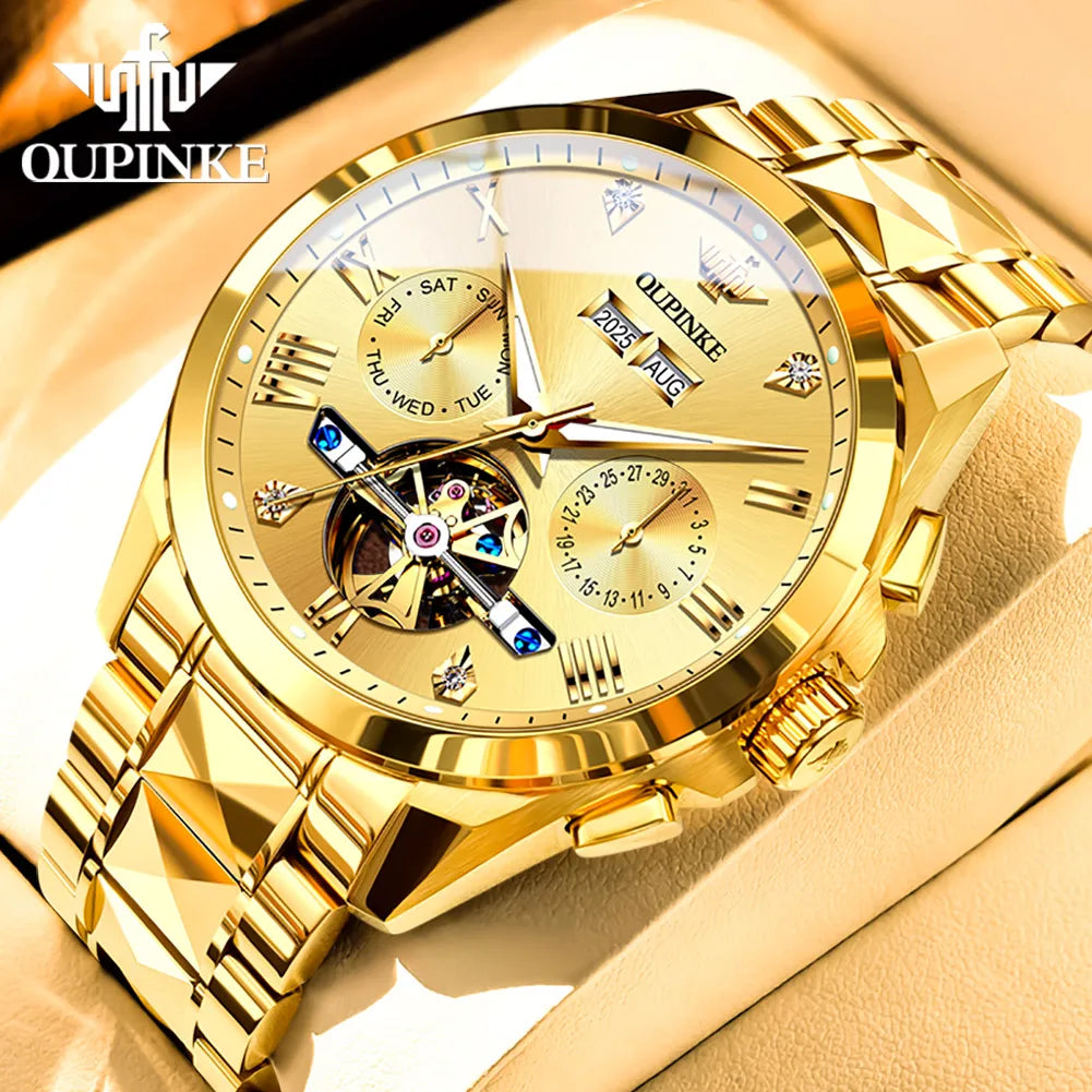 OUPINKE 3240 Tourbillon Men Watch Luxury Original Automatic Mechanical Watch Tungsten Steel Skeleton 44mm Large Dial Men Watch