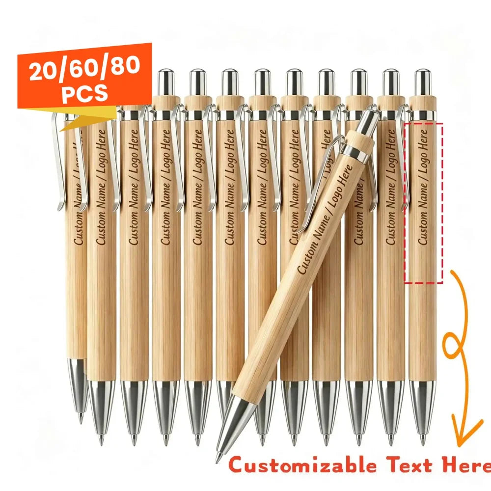 20/60/80PCS Customizable Ballpoint Pens Solid Bamboo Retractable Office School Writing Stationery Gift Pen For Promotional Gifts
