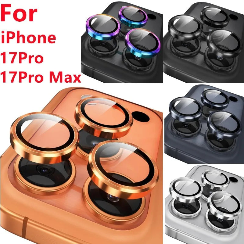 For iPhone 17 Pro Max/17 Pro Metal Ring Tempered Glass Camera Lens Protector Film Cover Film Metal Ring
