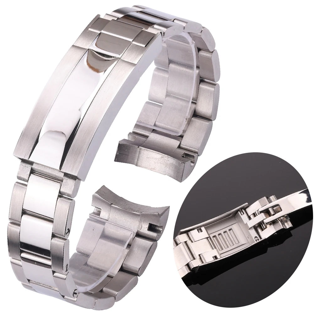 20mm Stainless Steel Watchband Bracelet For Rolex Watch Band Silver Brushed Curved End Replacement Strap