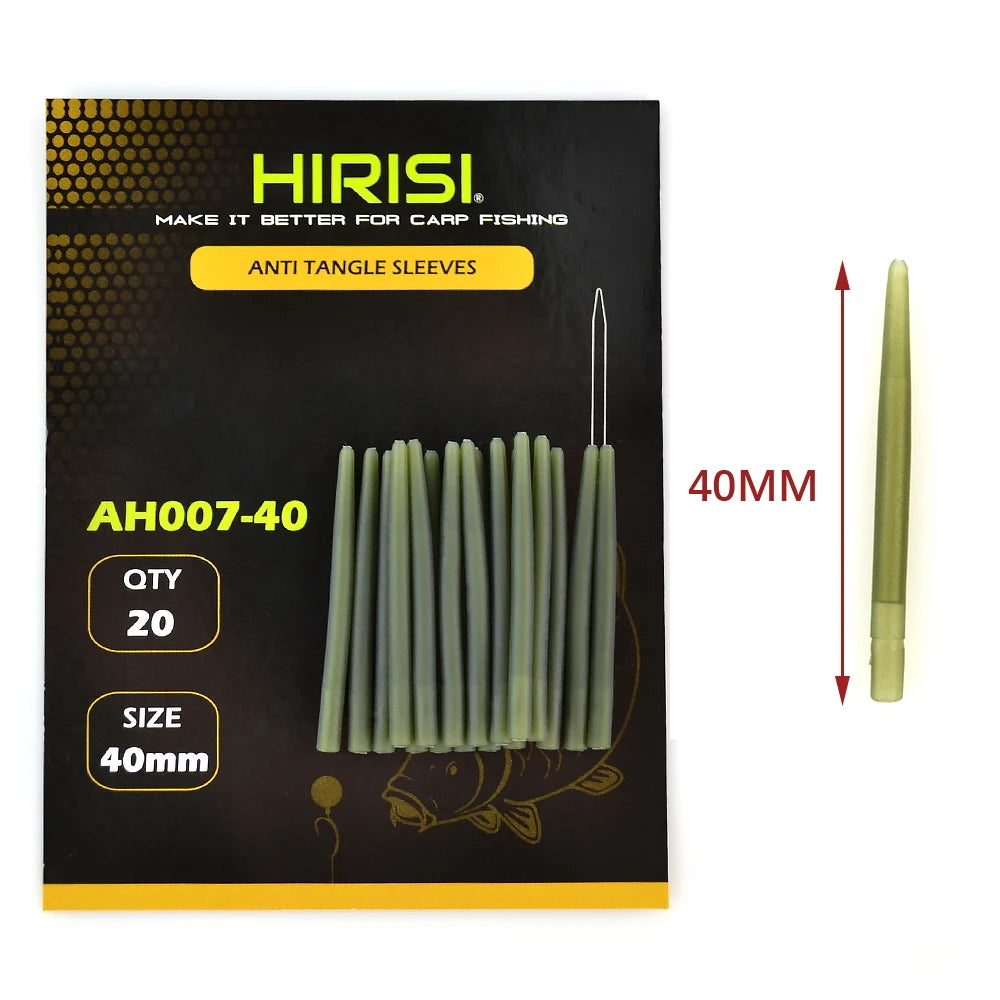 HIRISI 20pcs Carp Fishing Anti Tangle Sleeves, Anti Tangle Rig Tubing,Carp Fishing Soft Rubber Spike Tube fishing accessories