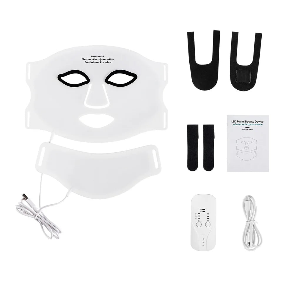 Silicone LED Mask Face And Neck 7 Colors LED Photon Red Light Infrared Therapy Flexible Facial Mask Repair Skin Wireless Use