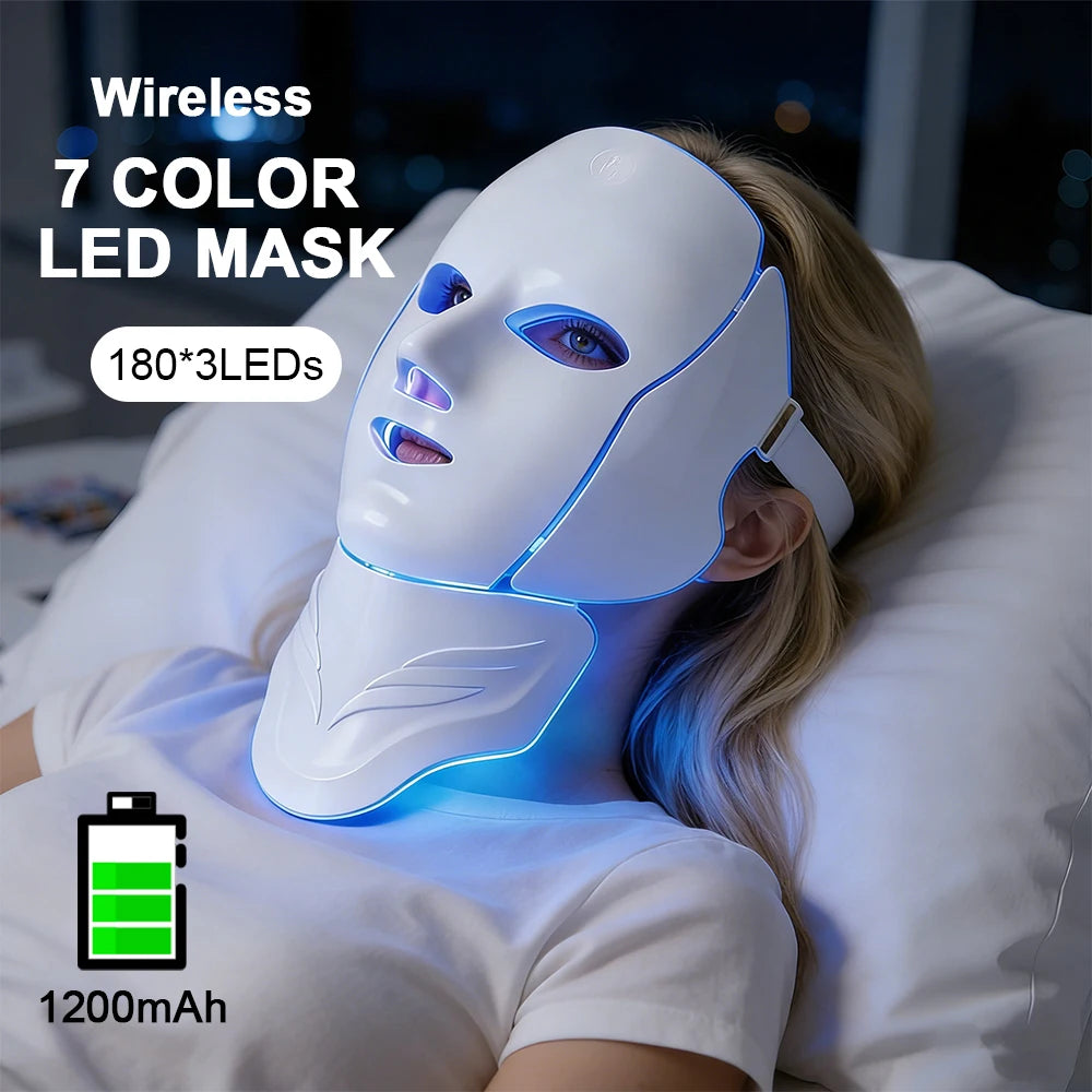 7 Colors Photon Face Neck Beauty Mask Wireless Facial LED Mask Repair Skin Wrinkle Remover Skin Rejuvenation Tighten Skin Care