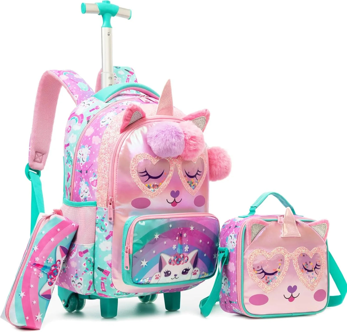 School Backpack for Boy Kids Trolley Bags with Wheels Girls Travel Carry on Backpack Lightweight Bookbag Back to School Supplies