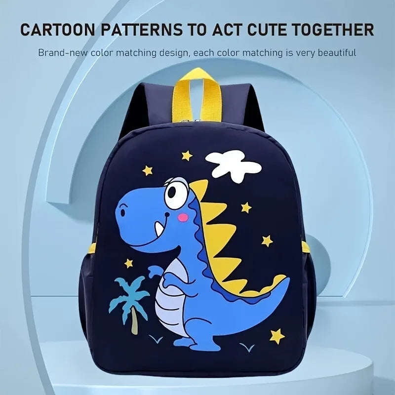 Kindergarten children's printed schoolbag, dinosaur and small animal design, boys' and girls' back-to-school season canvas double backpack