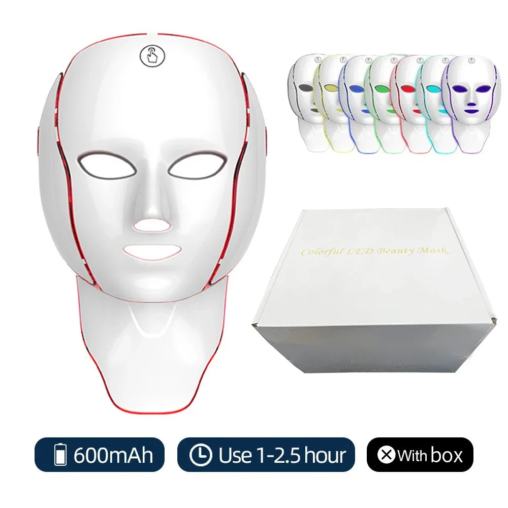 LED Face Mask Red Light Therapy 7-1 Color 192LEDs Facial Wireless Mask Home Beauty Facial LED Mask Lovely Gift