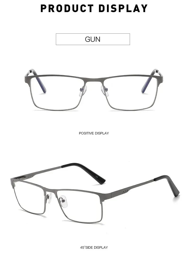 Retro Metal Full Frame Oversize Reading Glasses Men Anti Blue Light Square Presbyopia Eyeglasses +0.75 1.75 2.25 2.75