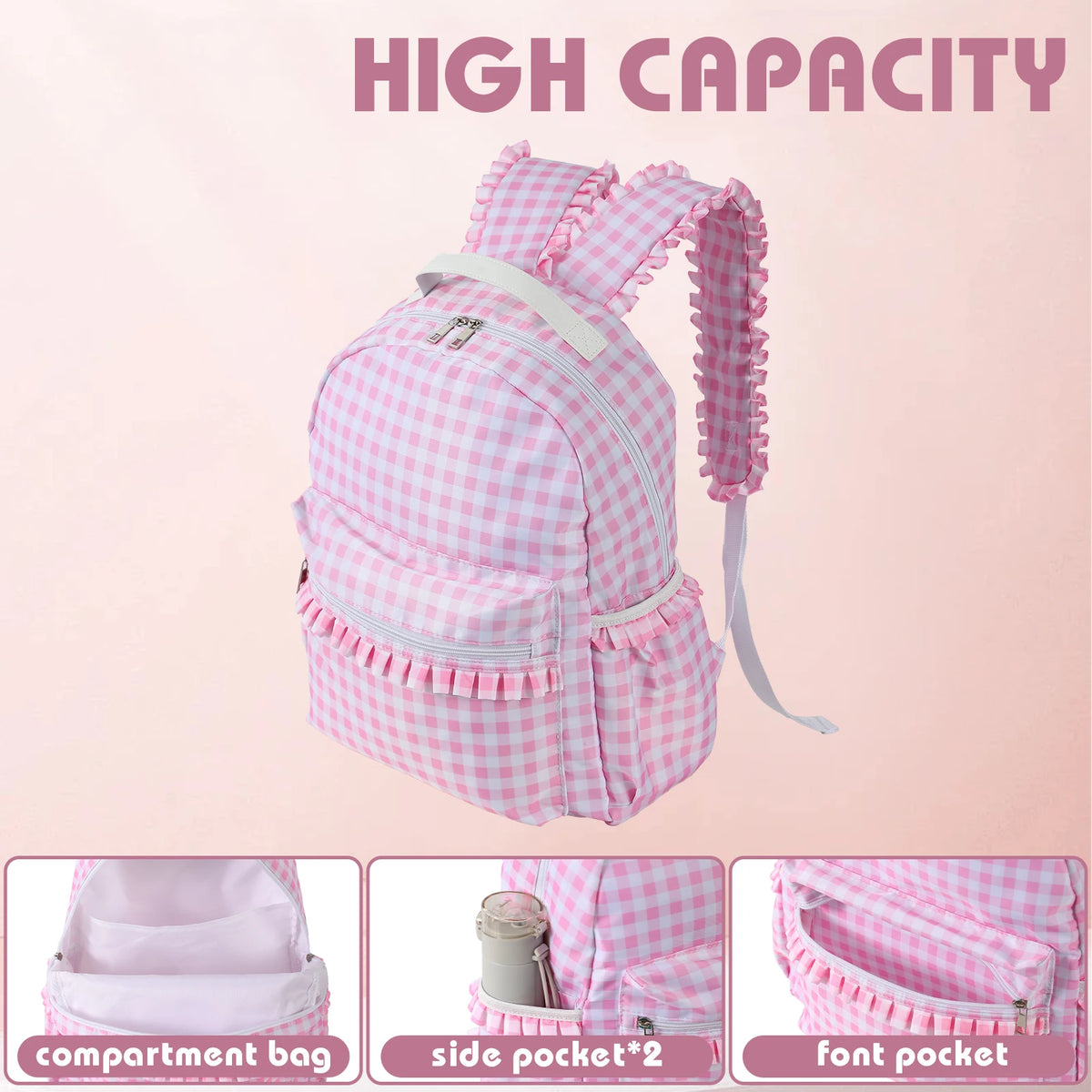 School Backpacks for Girls Large Capacity Ruffled Plaid Schoolbags Gifts For Teenagers College High School Students Traveling
