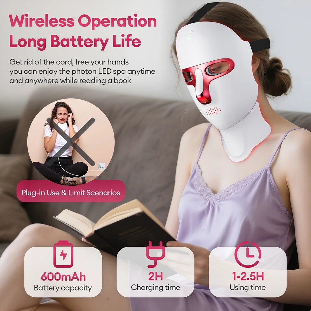 7 Colors Photon Facial LED Mask Red Light Therapy Anti Aging Face Neck Beauty Mask Relaxation Treatment Anti-Wrinkle Skin Care